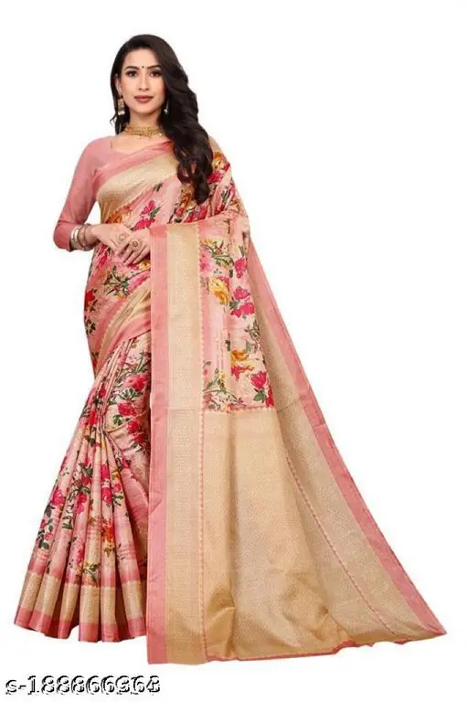 Floral printed silk saree