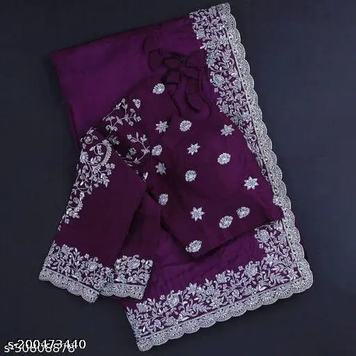 Georgette Embroidered Elegant Purple Color Sreee With Blouse