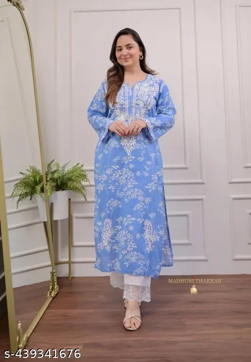 Pure Cotton Kurta and Pant Set Chikankari