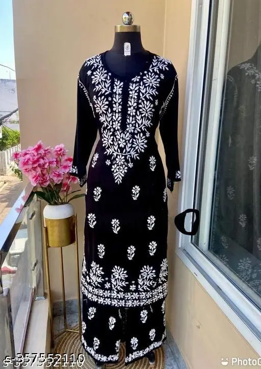 CHIKANKARI EMBROIDARY KURTA WITH PLAZZO SET